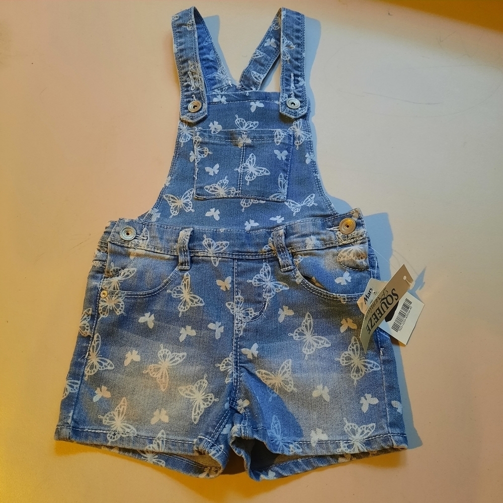 Squeeze Denim Bibs‎ Shortalls Girls Size 6 Butterfly Print